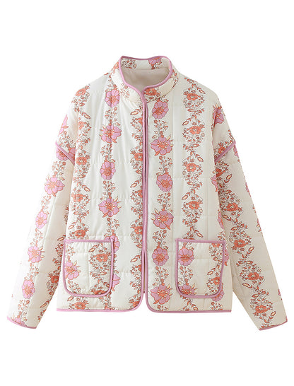 Floral Quilted Jacket with Front Pockets