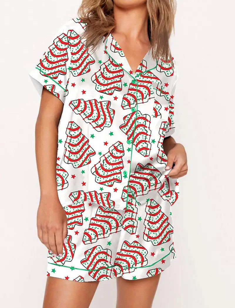 Short-Sleeve Christmas Print Pajama Set