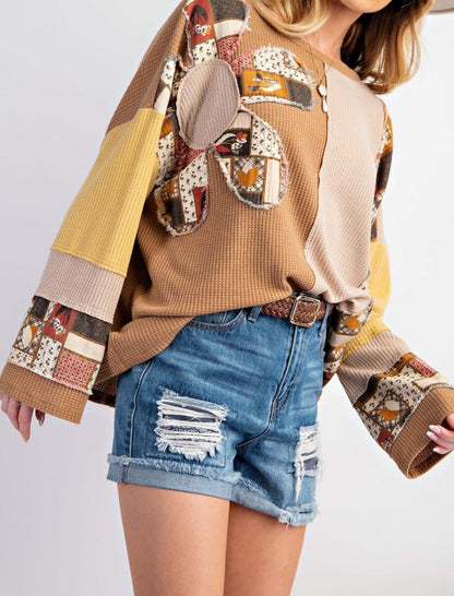 Patchwork Oversized Waffle Knit Top