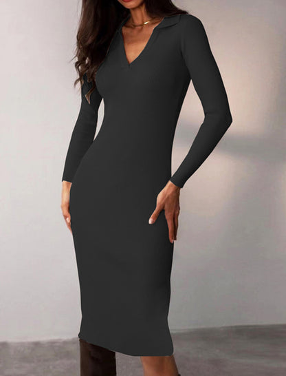 Fitted Ribbed Knit Midi Dress