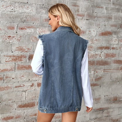 Distressed Hem Denim Vest