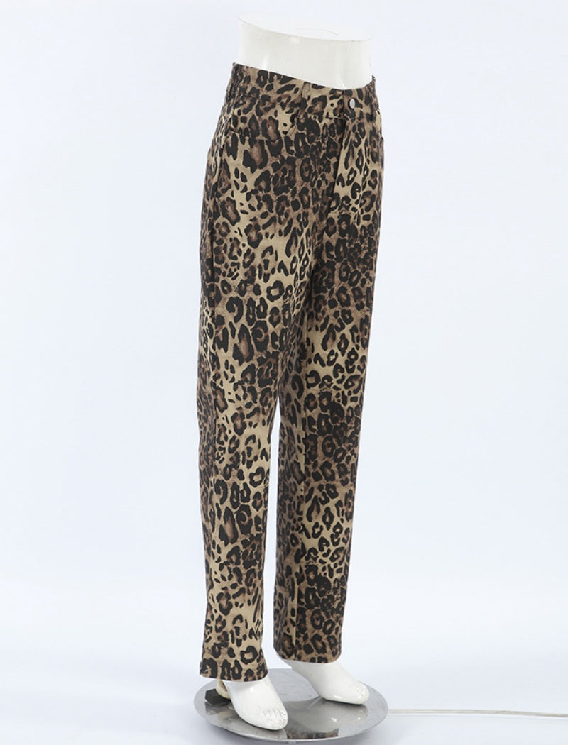 Leopard Print Straight-Leg Pants