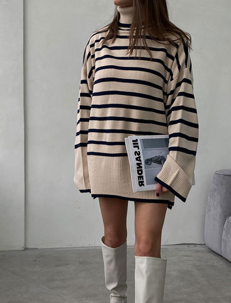 Striped Oversized Turtleneck Sweater