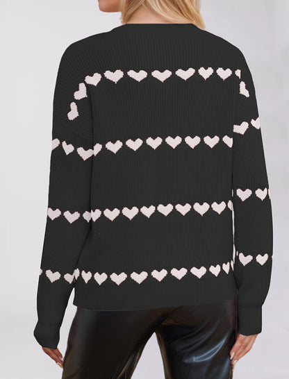 Striped Heart Print Pullover Sweater