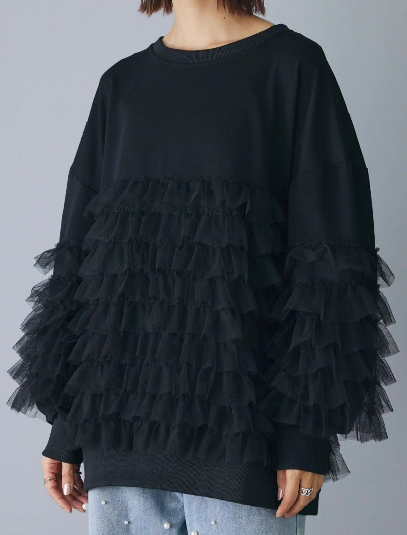 Layered Ruffle Detail Oversized Top