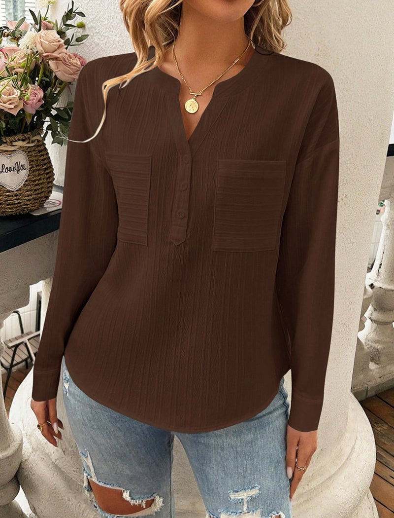 V-Neck Solid Pullover Top