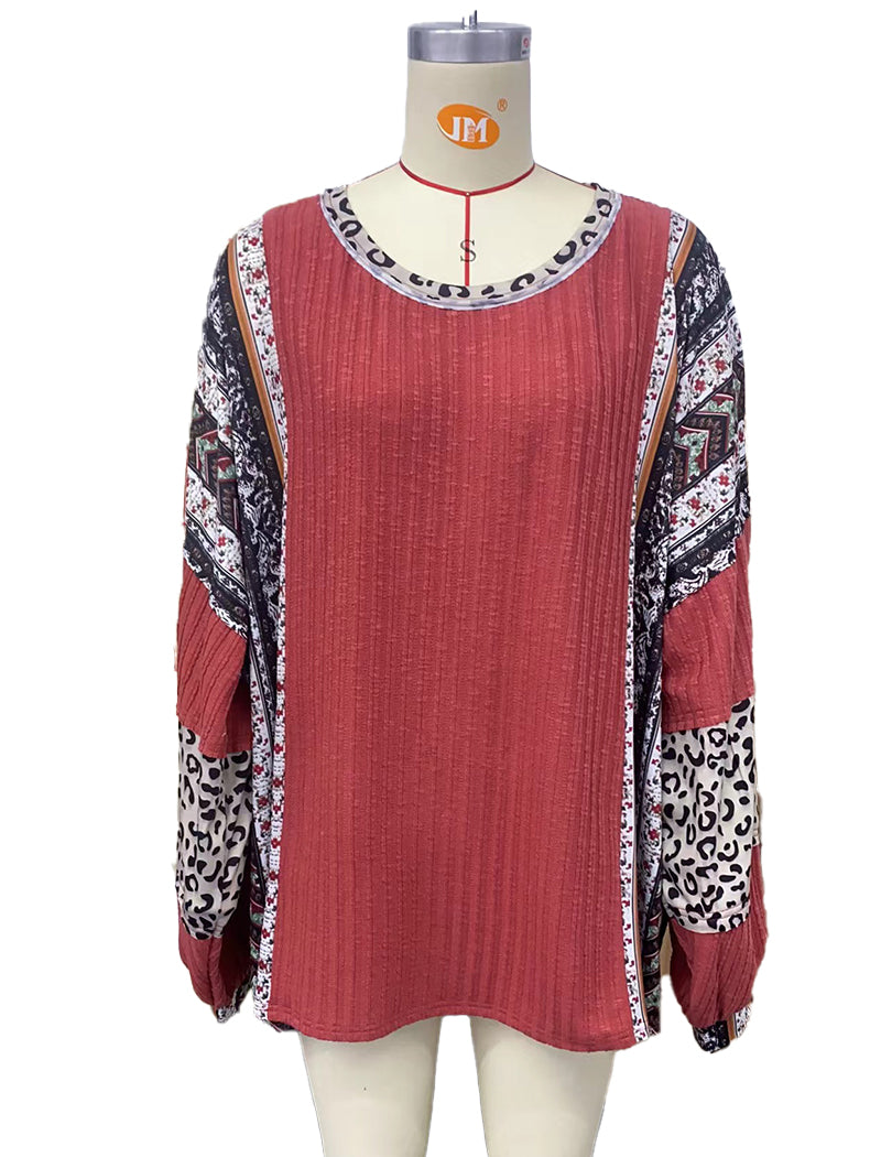 Leopard Patchwork Sleeve Top