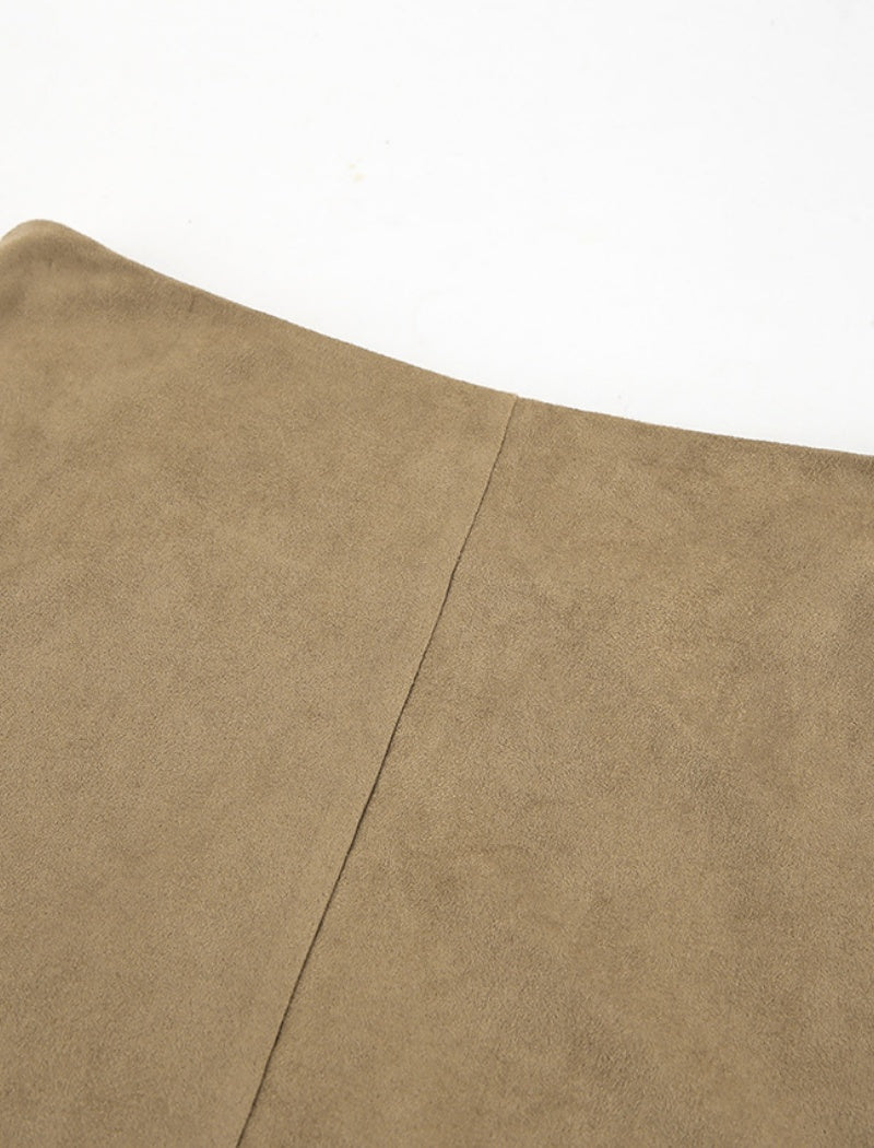 Midi Skirt with Soft Suede Texture
