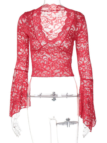 Flared Sleeve Lace Crop Top