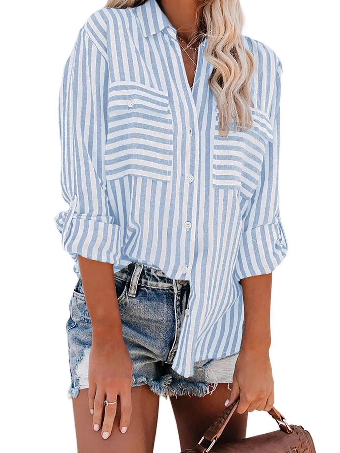 Striped Single-Breasted Long Sleeve Shirt