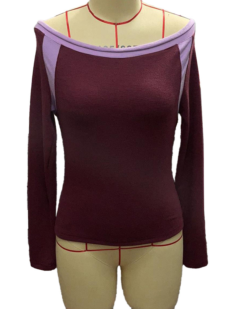 Colorblock One-Shoulder Long Sleeve Top