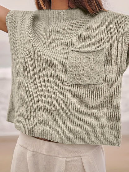 Solid Sleeveless Pocket Sweater