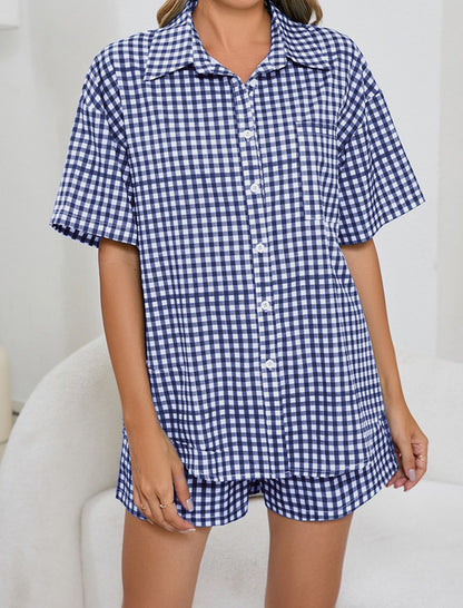 Plaid Top and Shorts Pajama Set