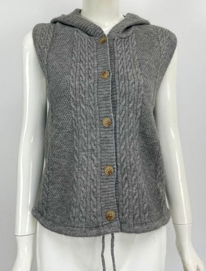 Cable-Knit Button-Up Sleeveless Vest