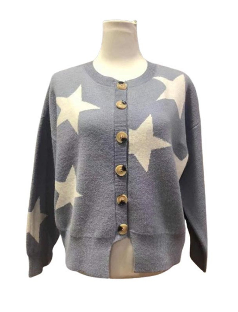 Knit Cardigan with Star Button-Front Top