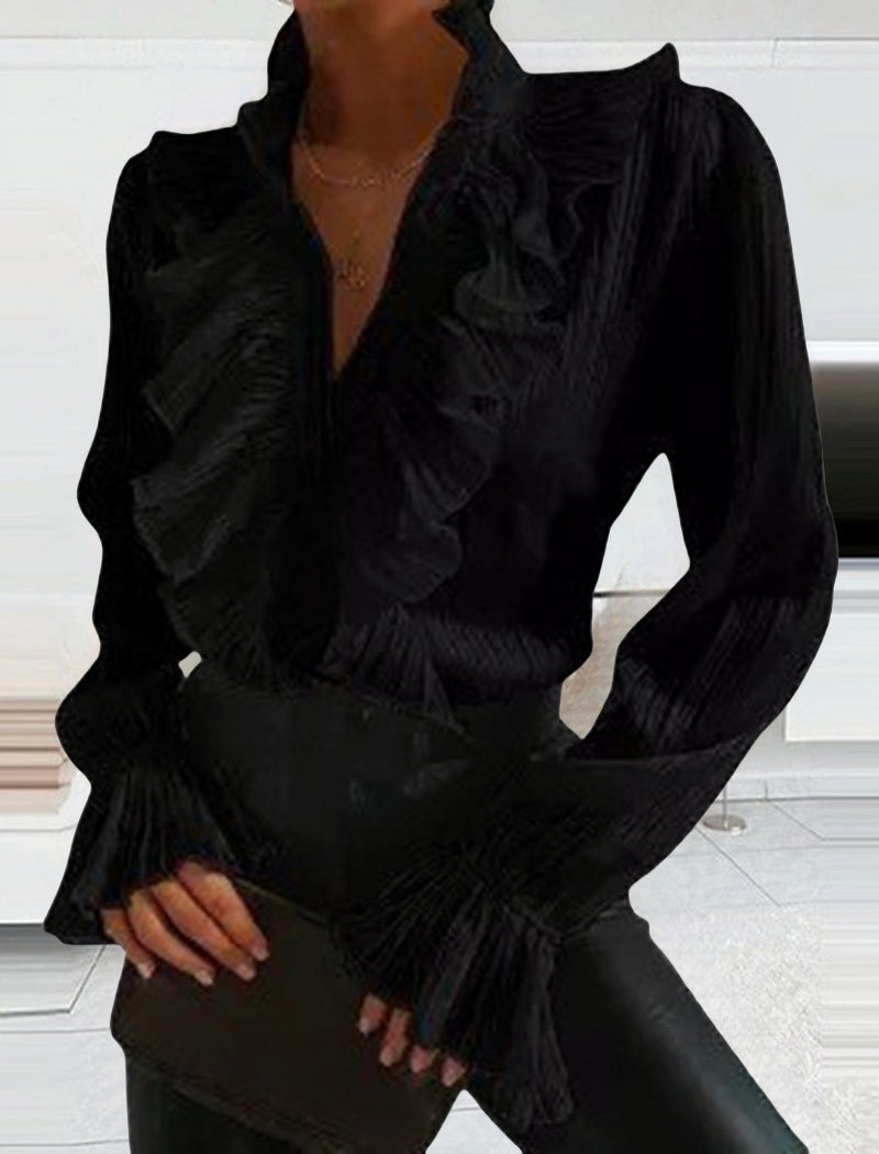 Ruffle Detail Button-Up Blouse