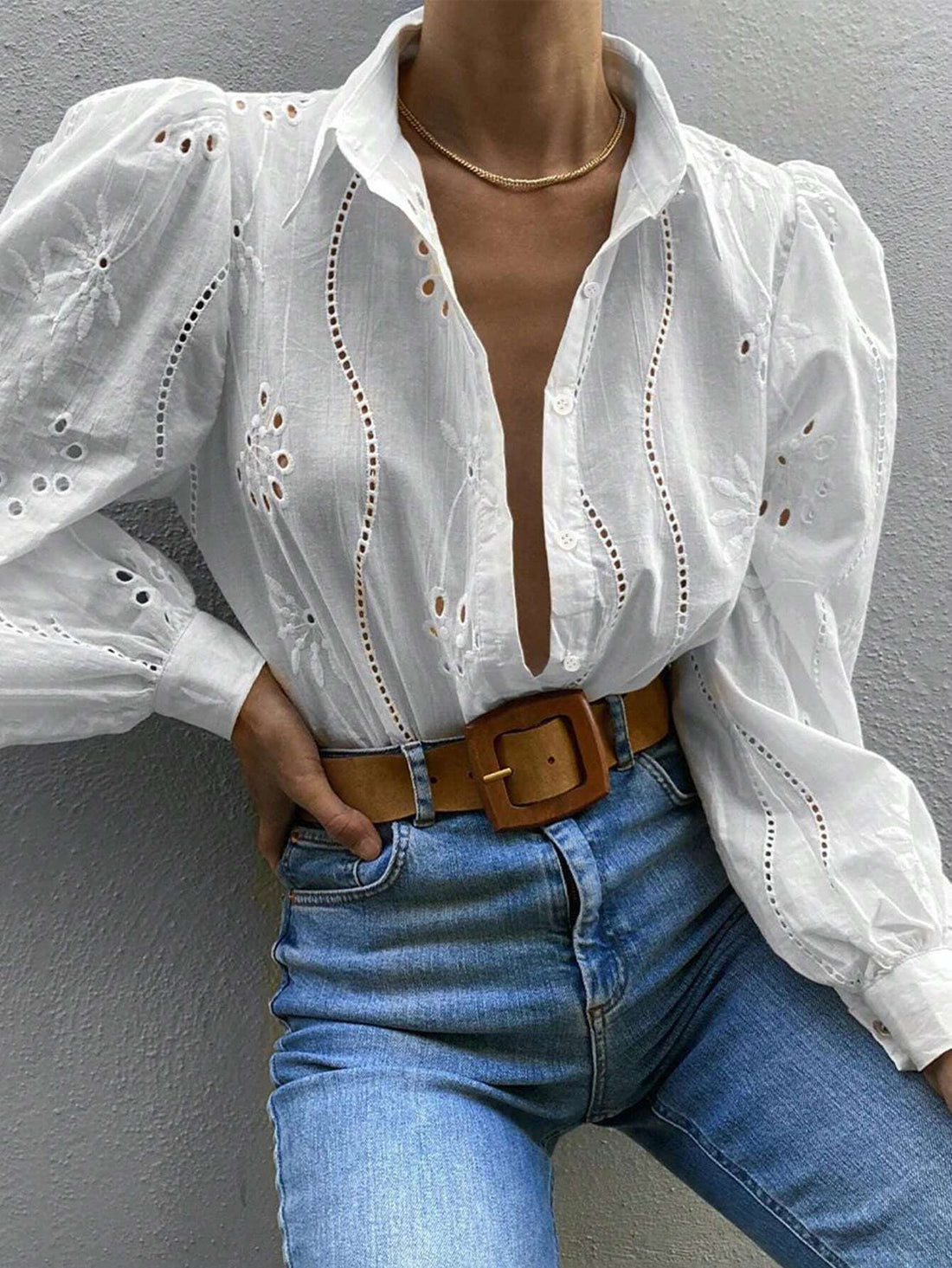 Floral Eyelet Puff Sleeve Blouse