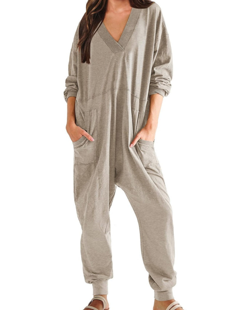 V-Neck Pockets Jumpsuit