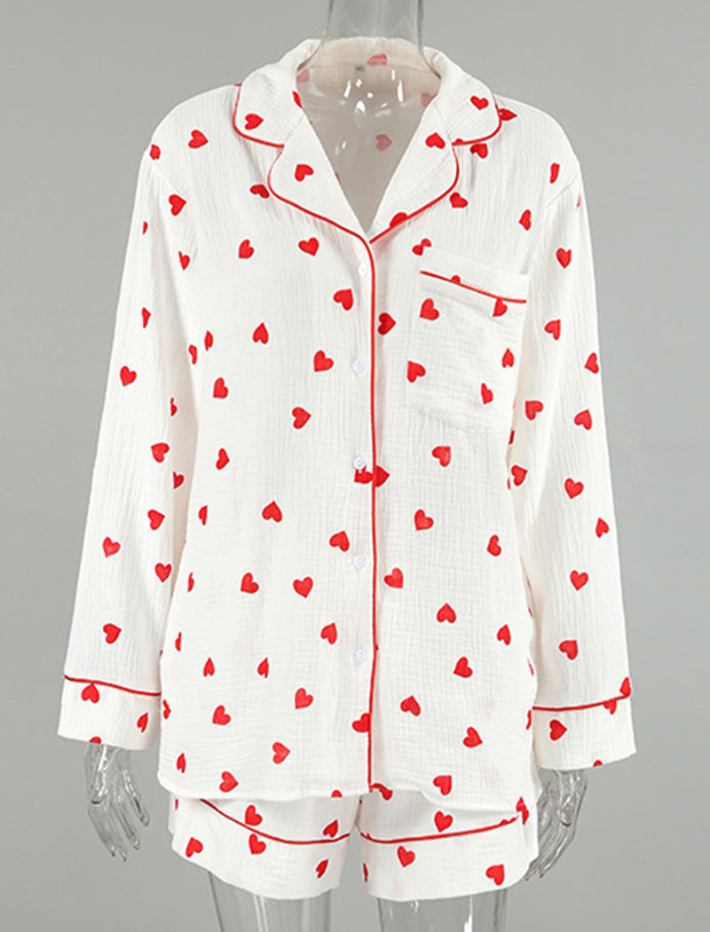 Heart Print Long Sleeve Three-Piece Set