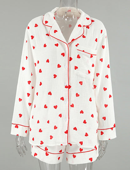 Heart Print Long Sleeve Three-Piece Set