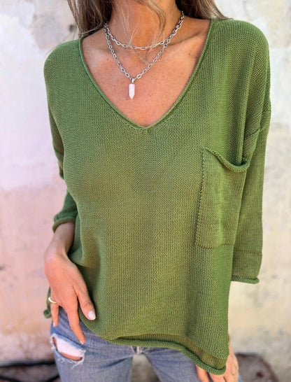 Oversized V-Neck Knit Top