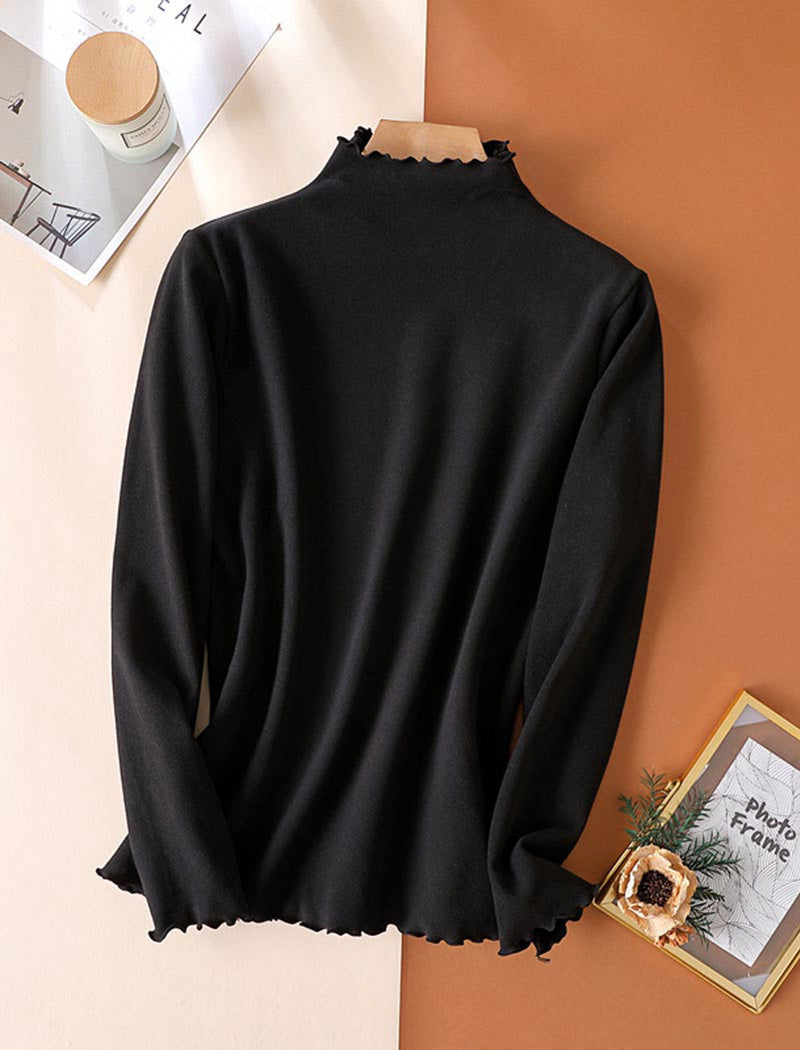 Ruffled Mock Neck Long-Sleeve Top