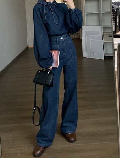 Wide-Leg High-Waist Denim Pants