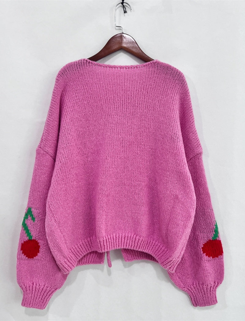 Strawberry Print Oversized Knit Cardigan