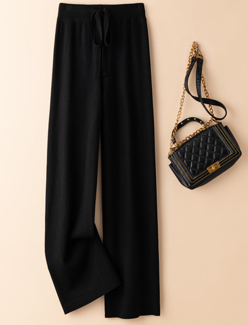 Drawstring Knit Wide-Leg Pants