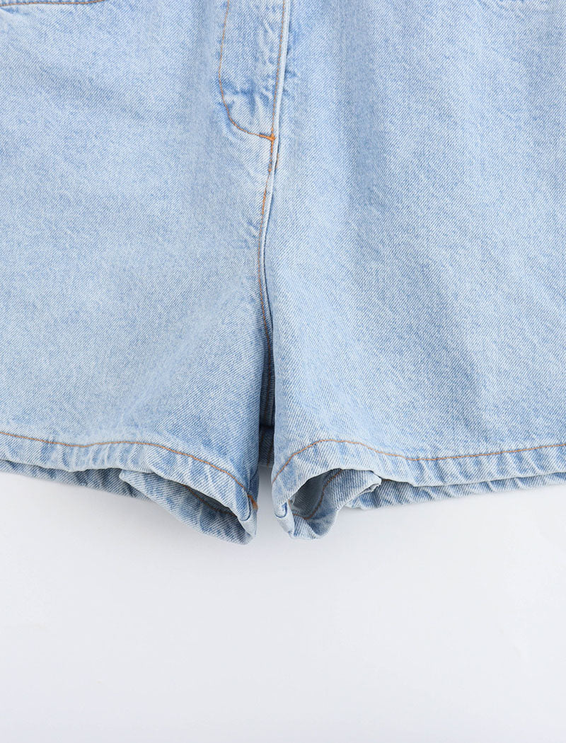 Collared Short Sleeve Denim Romper