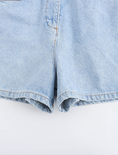 Collared Short Sleeve Denim Romper