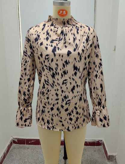 Animal Print High-Neck Blouse