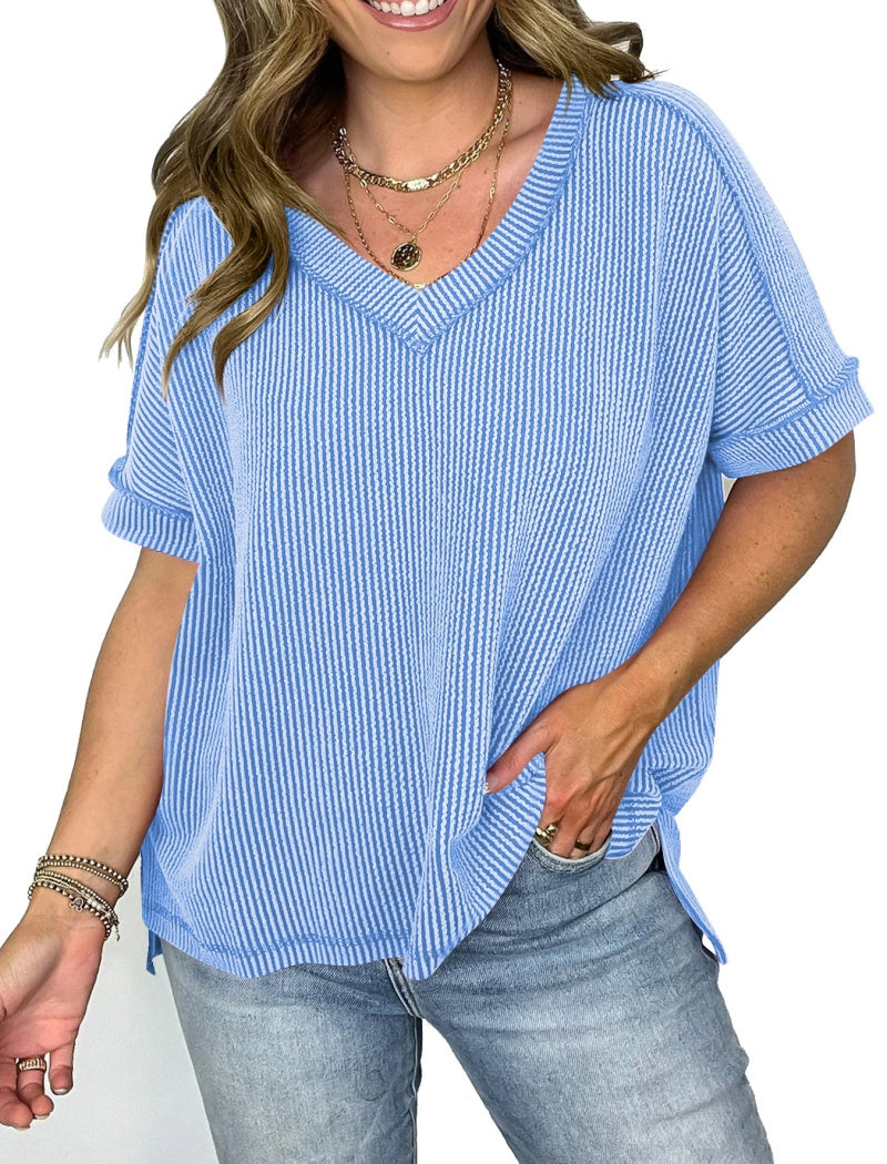 V-Neck Batwing Sleeve Split T-Shirt