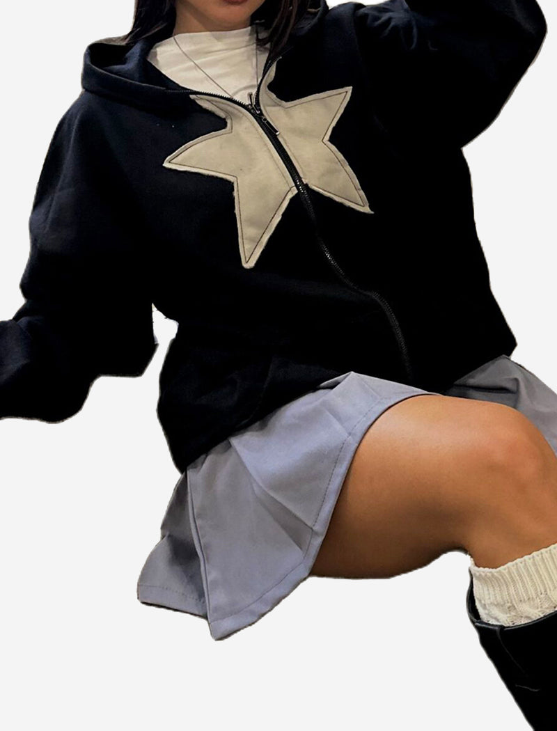 Zip-Up Hoodie with Star Applique
