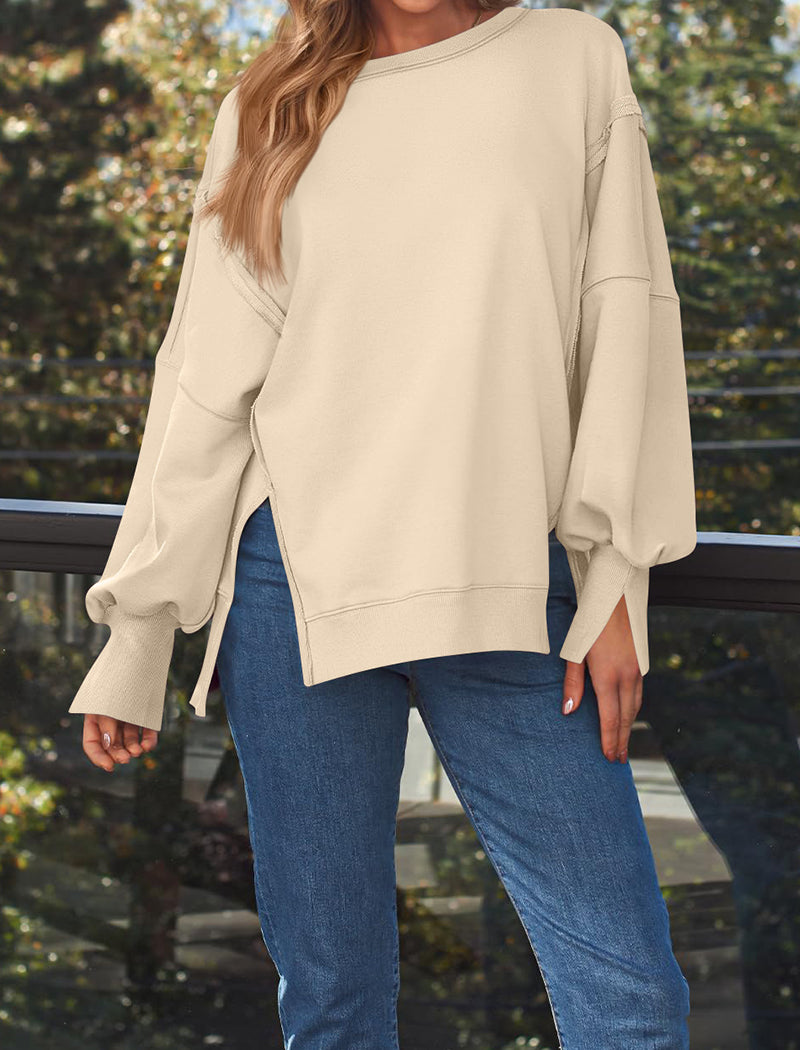 Oversized Long-Sleeve Split-Hem Top