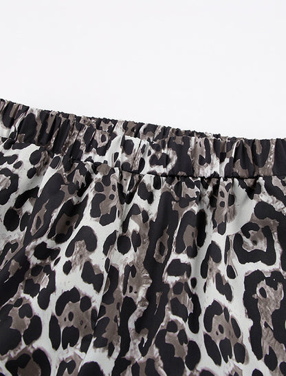 Wide-Leg Satin Animal Print Pants