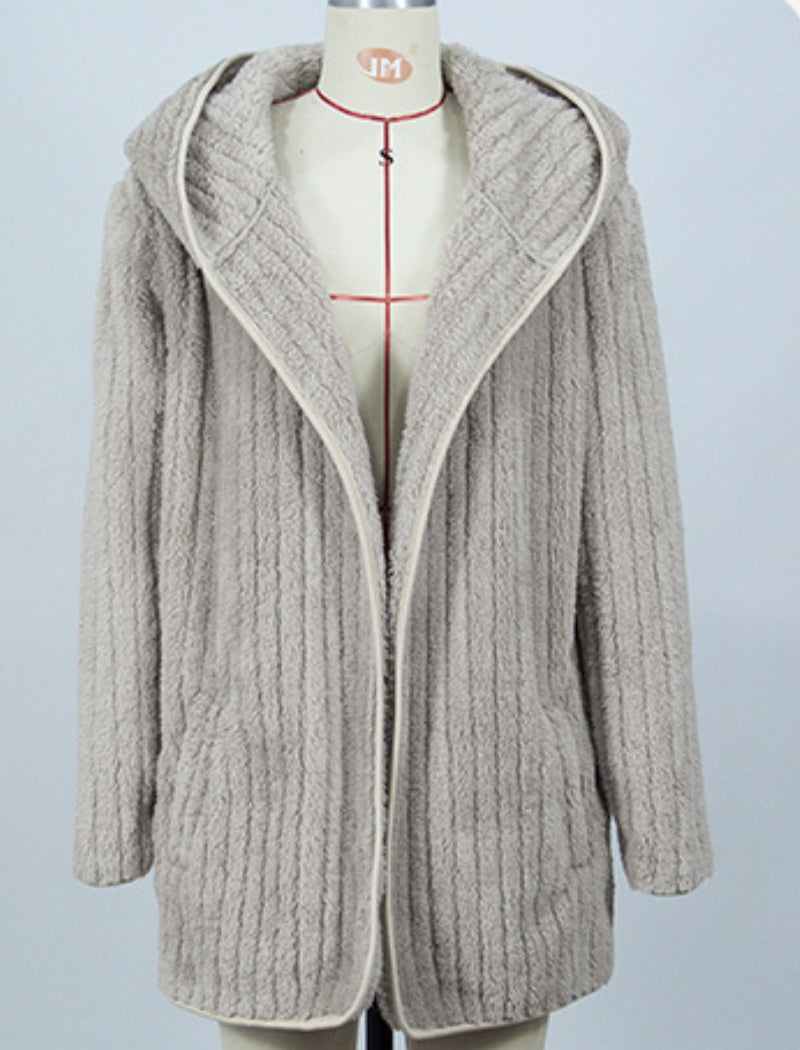 Ribbed Knit Open-Front Cardigan