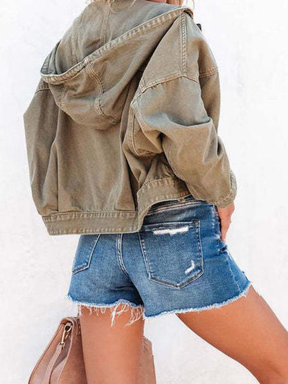 Cropped Hooded Denim Jacket