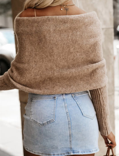 Off-Shoulder Wrap Style Knit Sweater