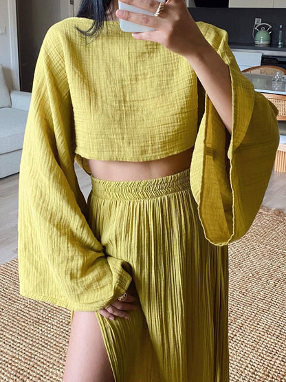 Solid Crop Top and Skirt Set