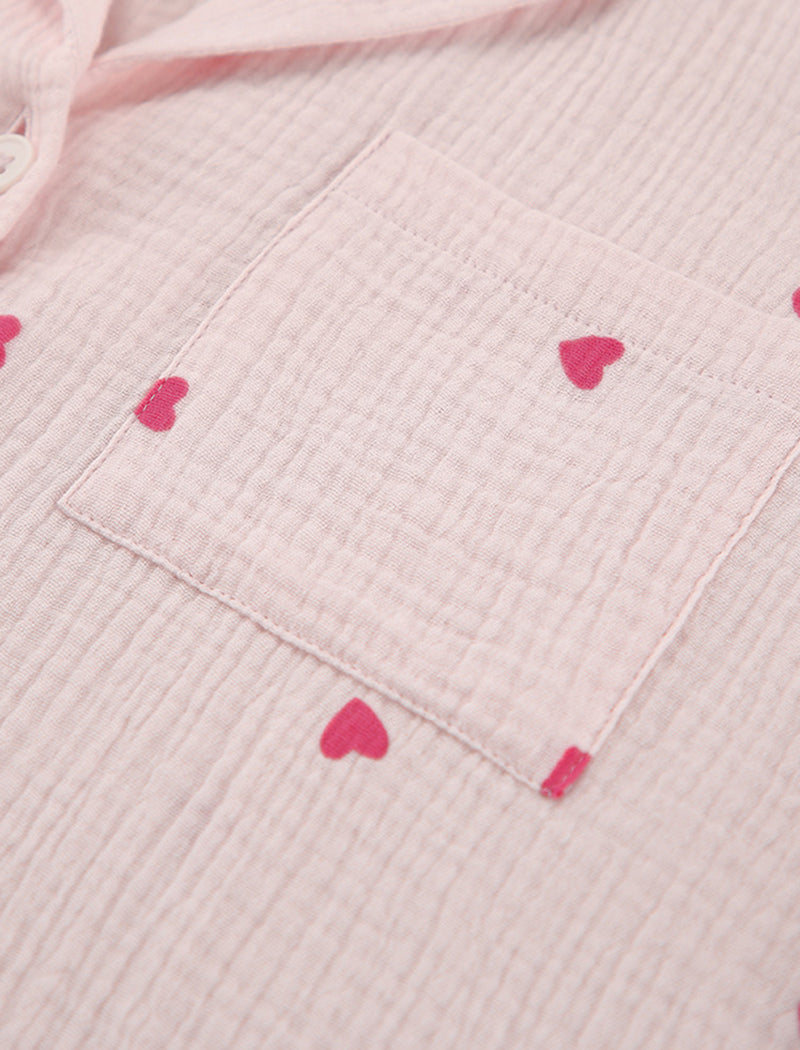 Heart Print Long Sleeve Pajama Set