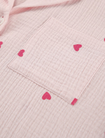Heart Print Long Sleeve Pajama Set