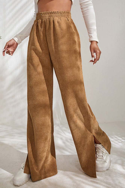 Wide-Leg High Waist Slit Pants