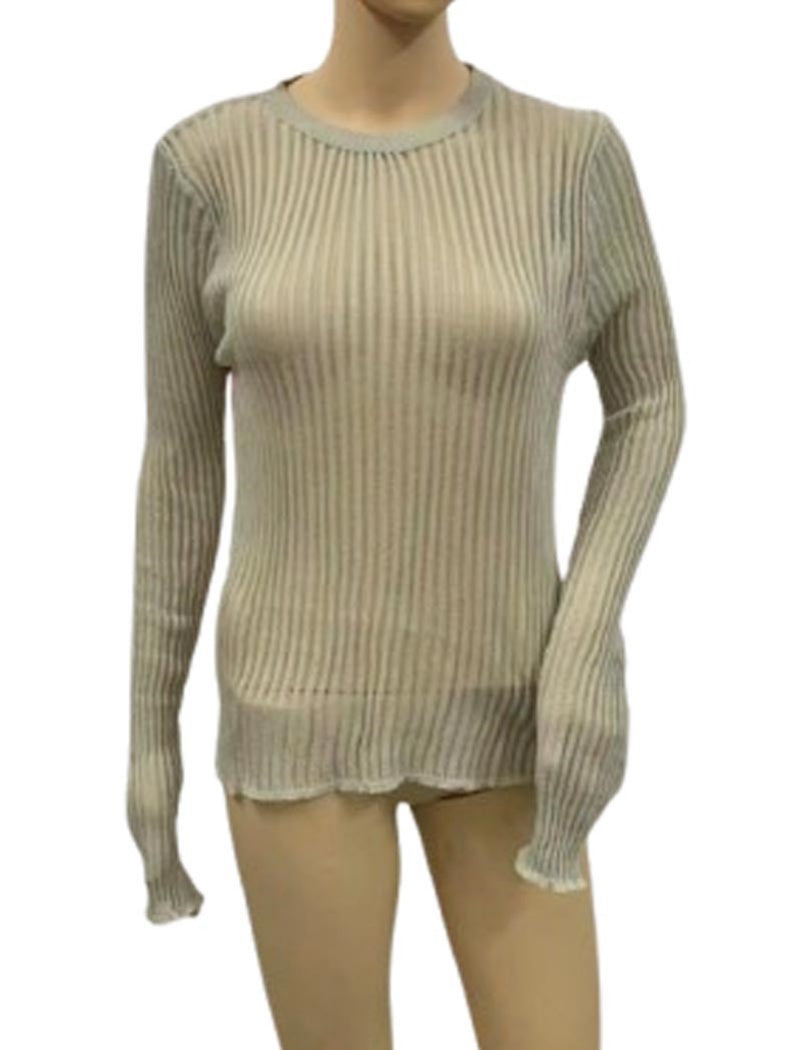 Sheer Ribbed Knit Long Sleeve Top