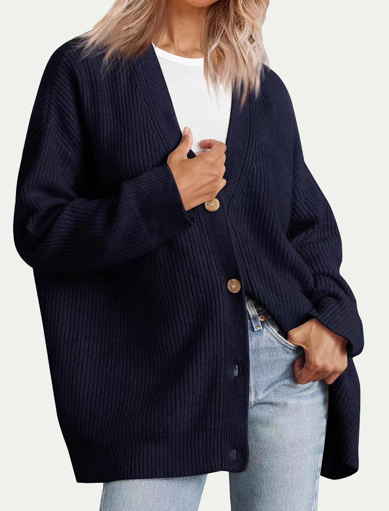 Cozy Button-Up Cardigan with Drop Shoulders