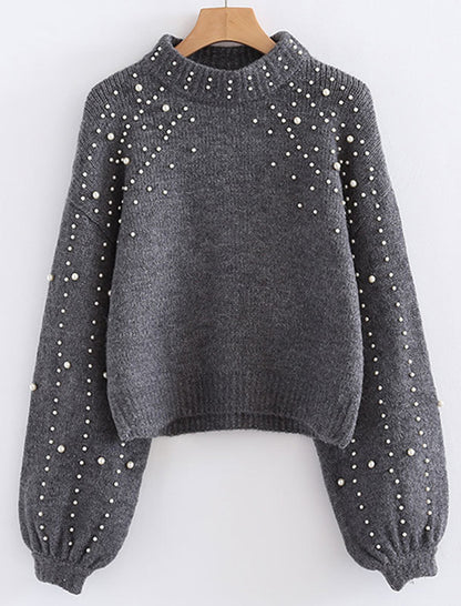 Pearl Embellished Mock Neck Sweater