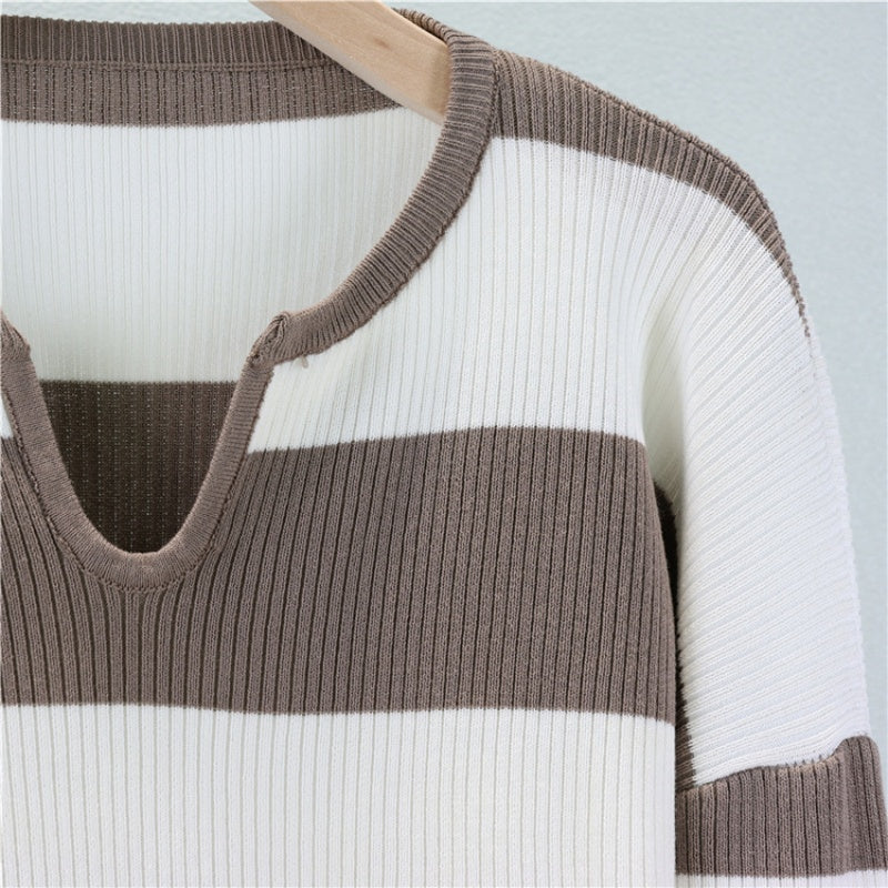 Striped Knit Sweater and Wide-Leg Pants Set