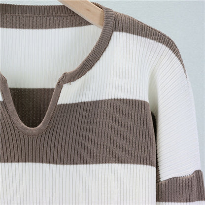 Striped Knit Sweater and Wide-Leg Pants Set
