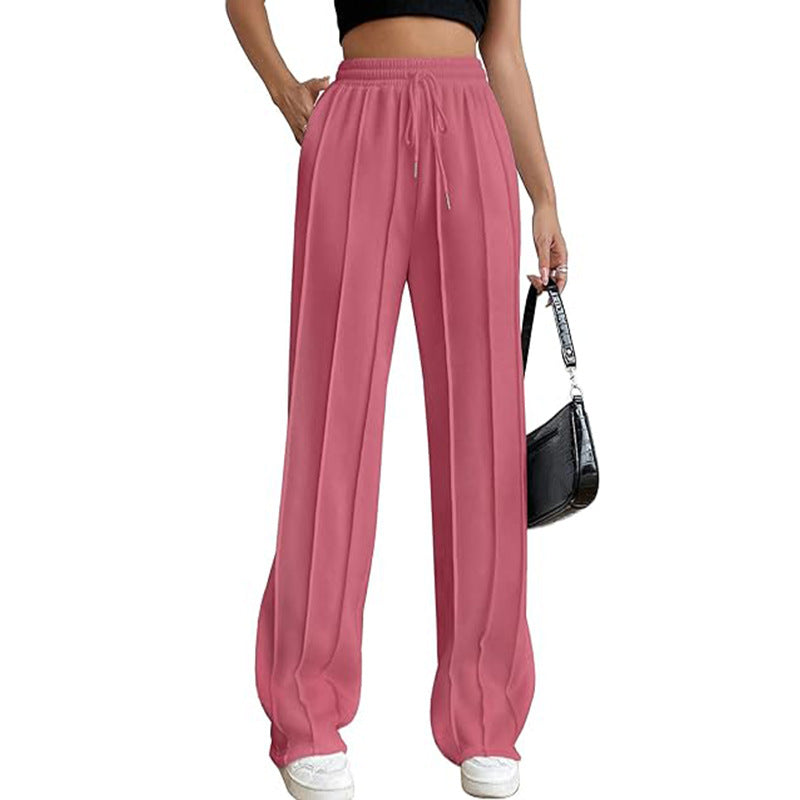 Drawstring Pleated Wide-Leg Pants