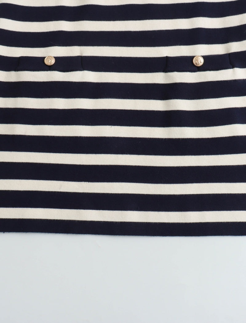 Crew Neck Striped Knit Short-Sleeve Dress